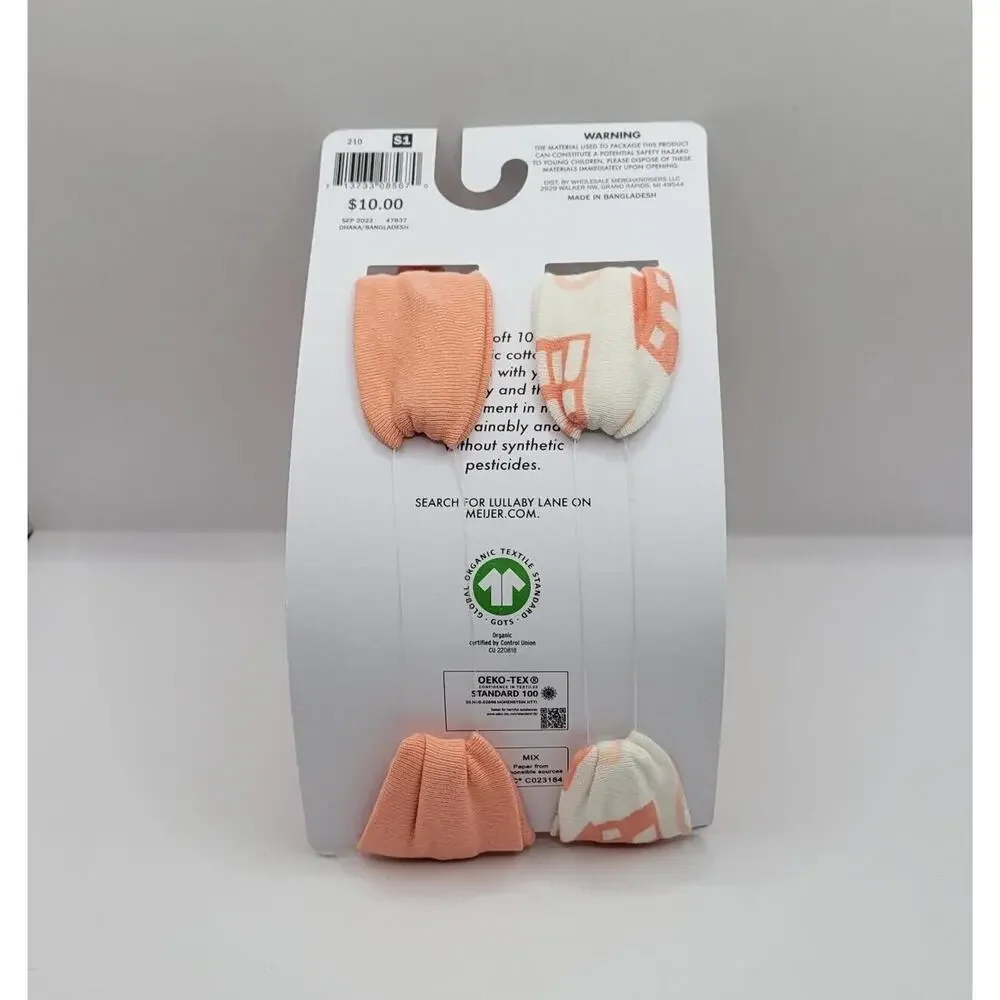 Lullaby Lane Set Of 2 Coral White Heart House Organic Cotton Baby Headbands New